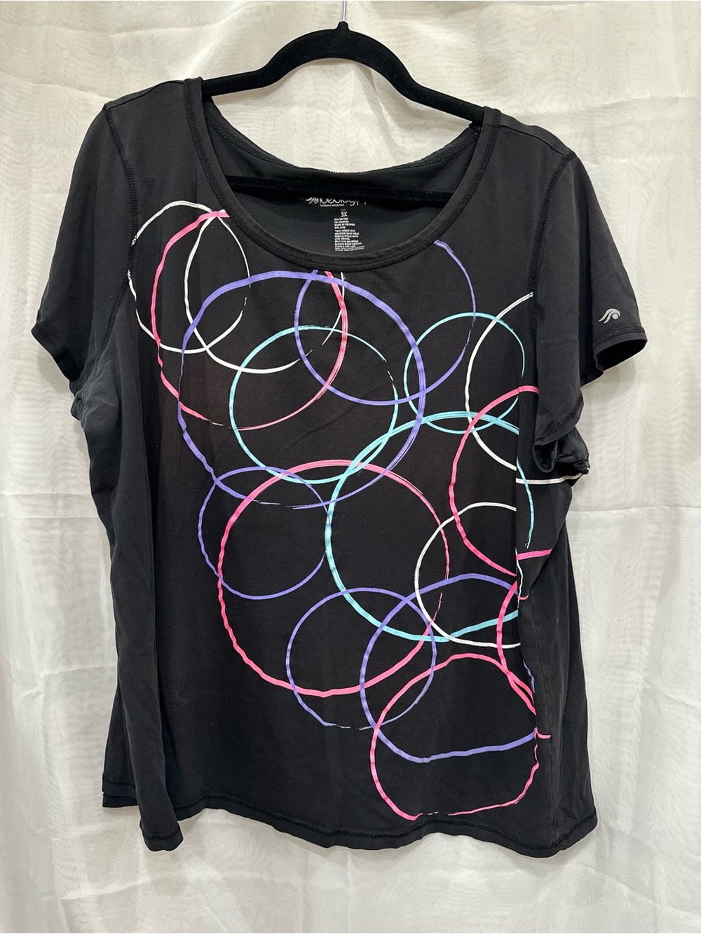 Ideology Athleisure | Black Scoop Neck Tee with Multicolor Ring Graphic
